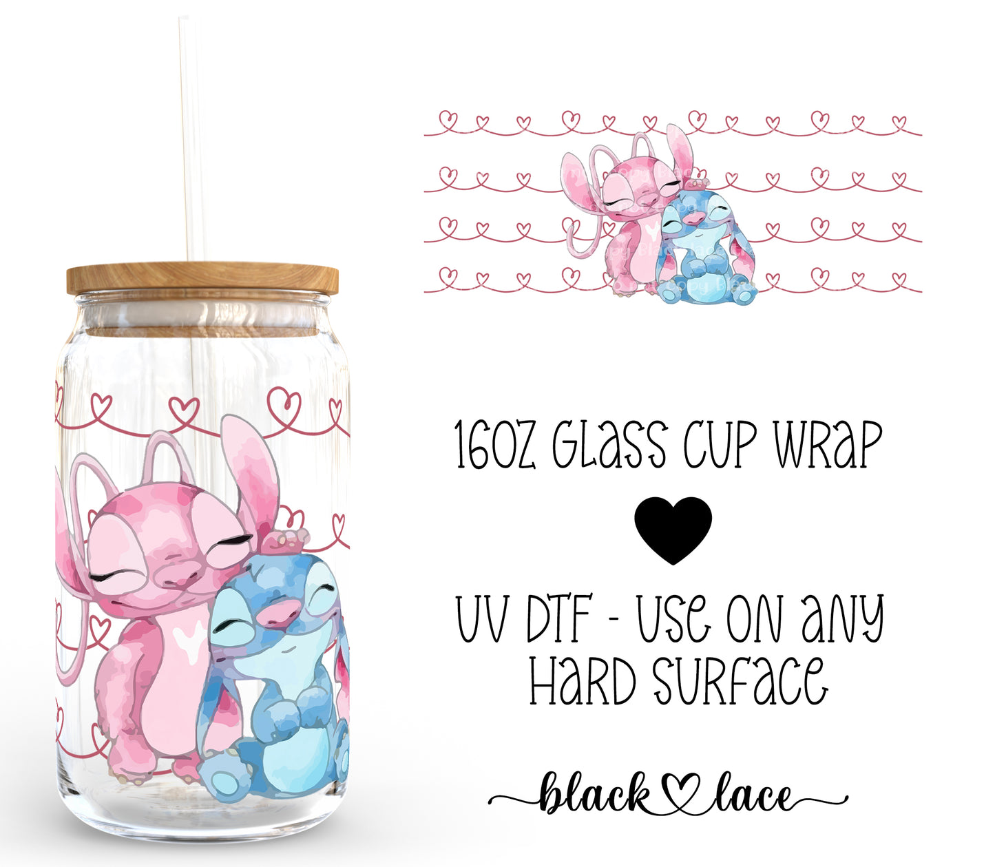 Stitch Hearts ~ 16oz cup wrap