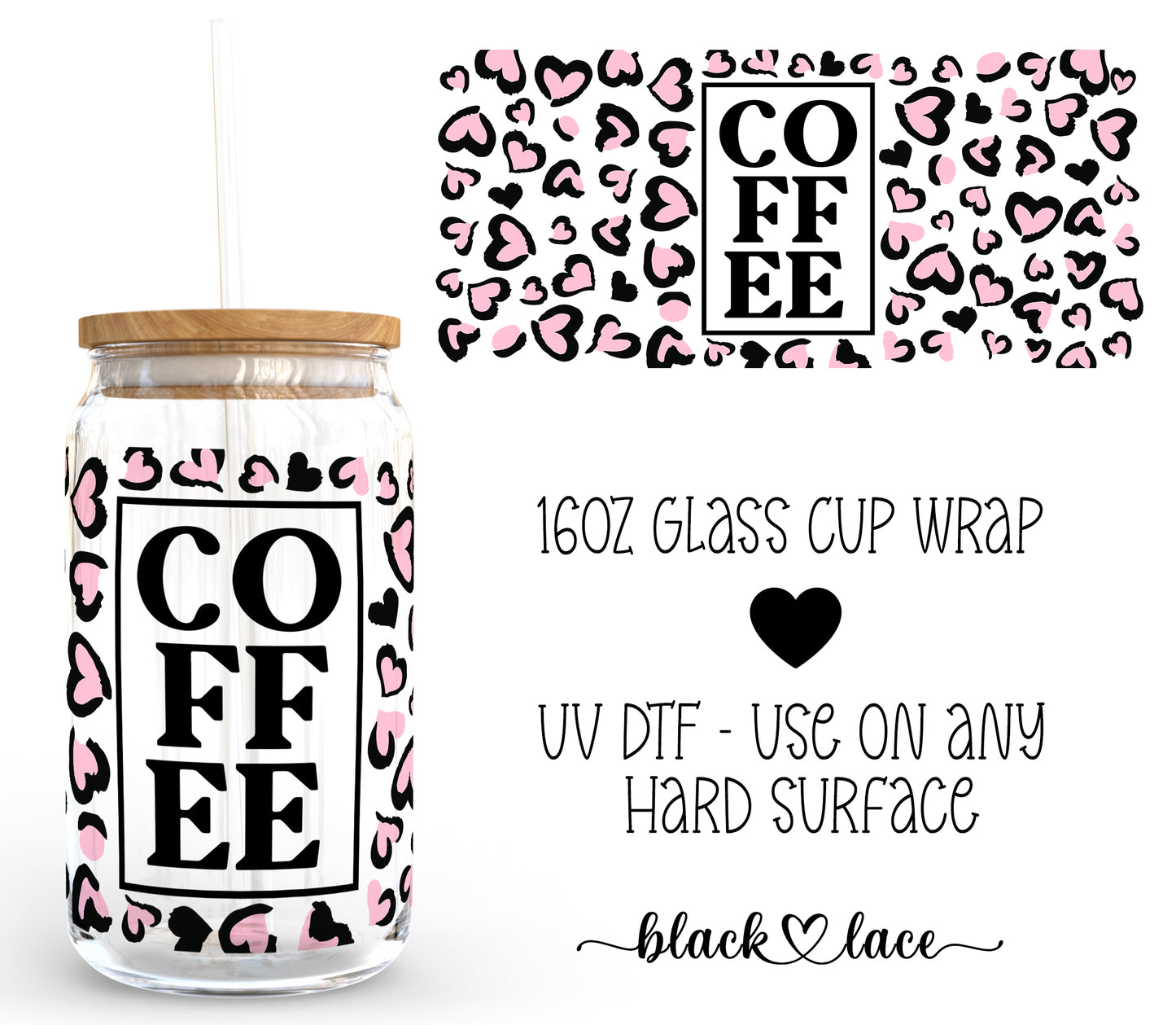 Coffee Pink Leopard ~16oz cup wrap