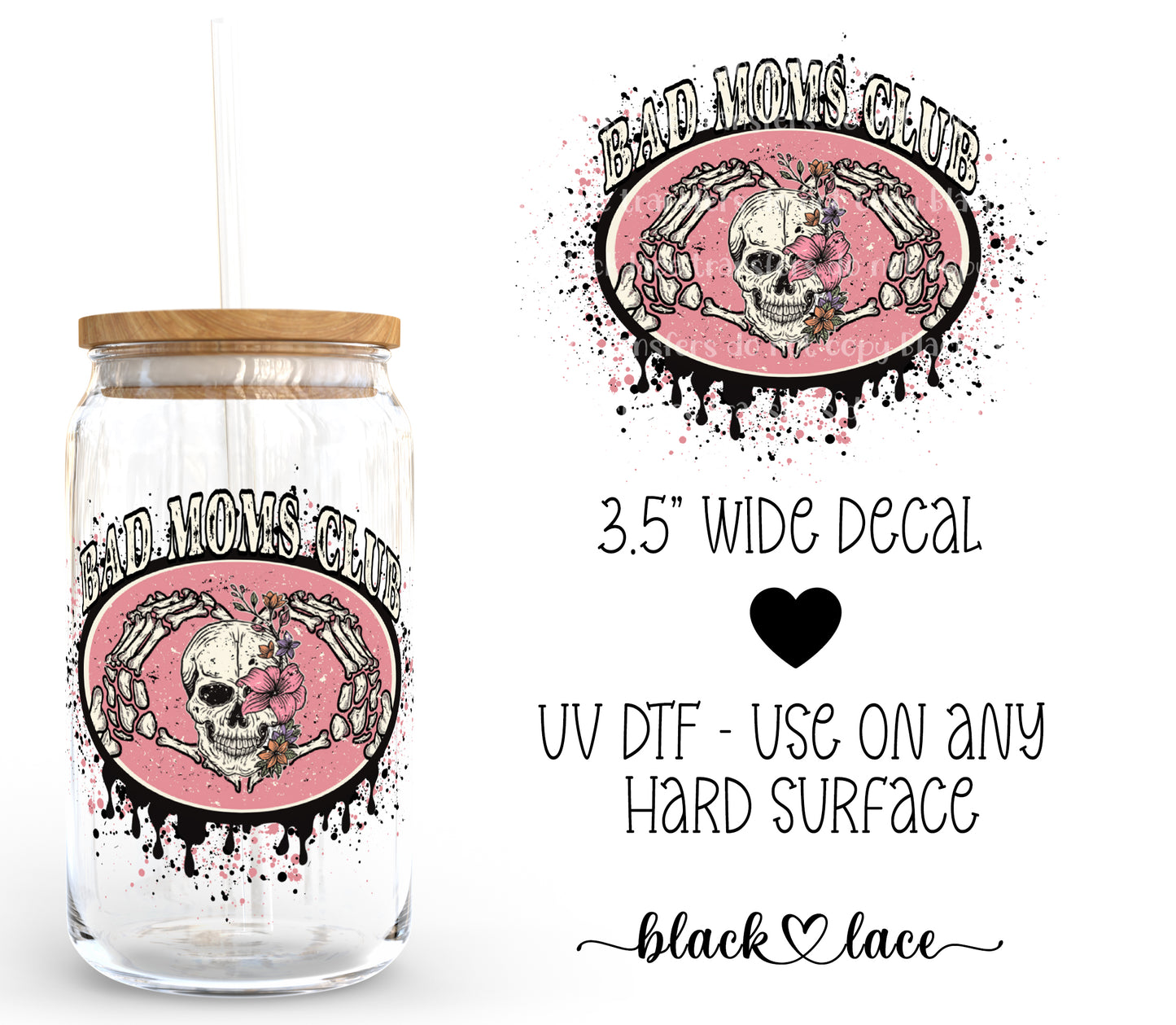 Bad Moms Club Floral Skull ~ Decal