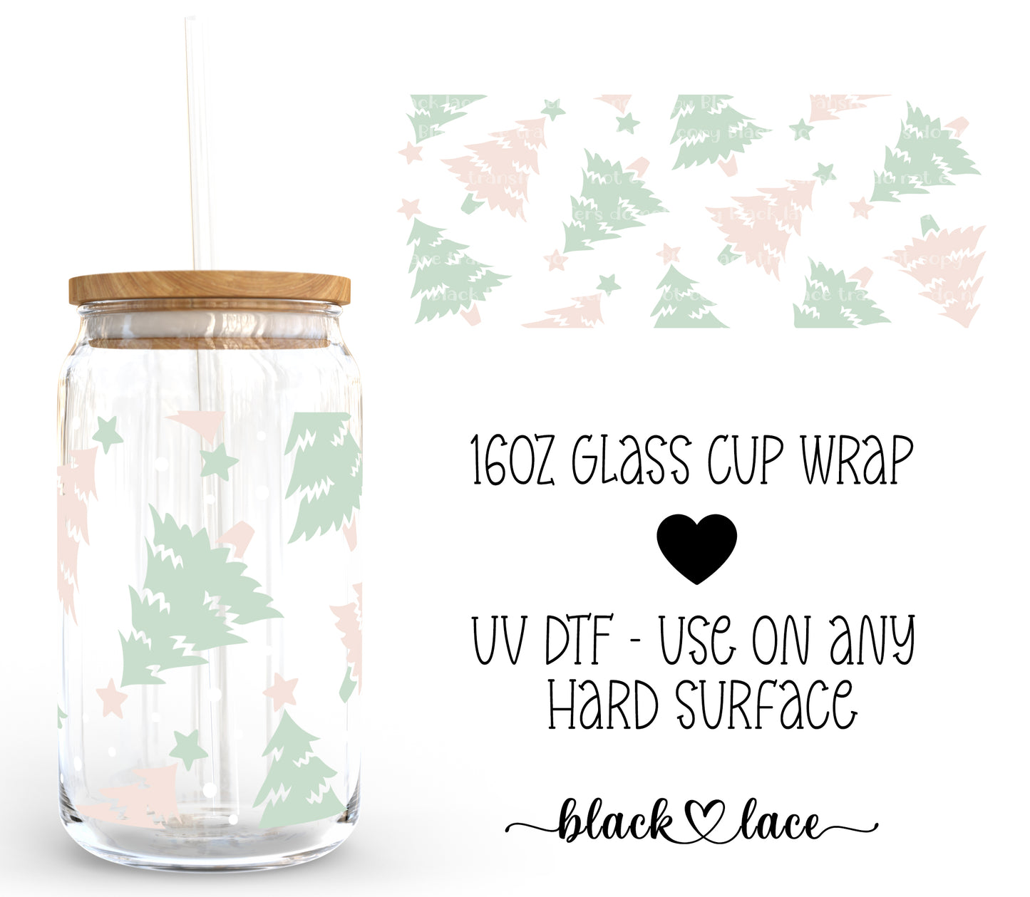 Christmas Tree Green/Pink ~16oz cup wrap