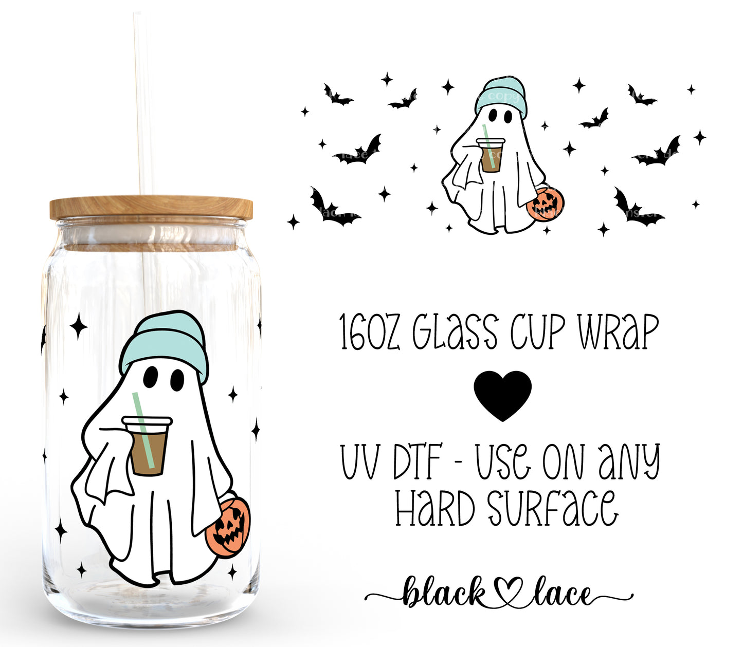 BooJee Ghost Coffee ~16oz cup wrap