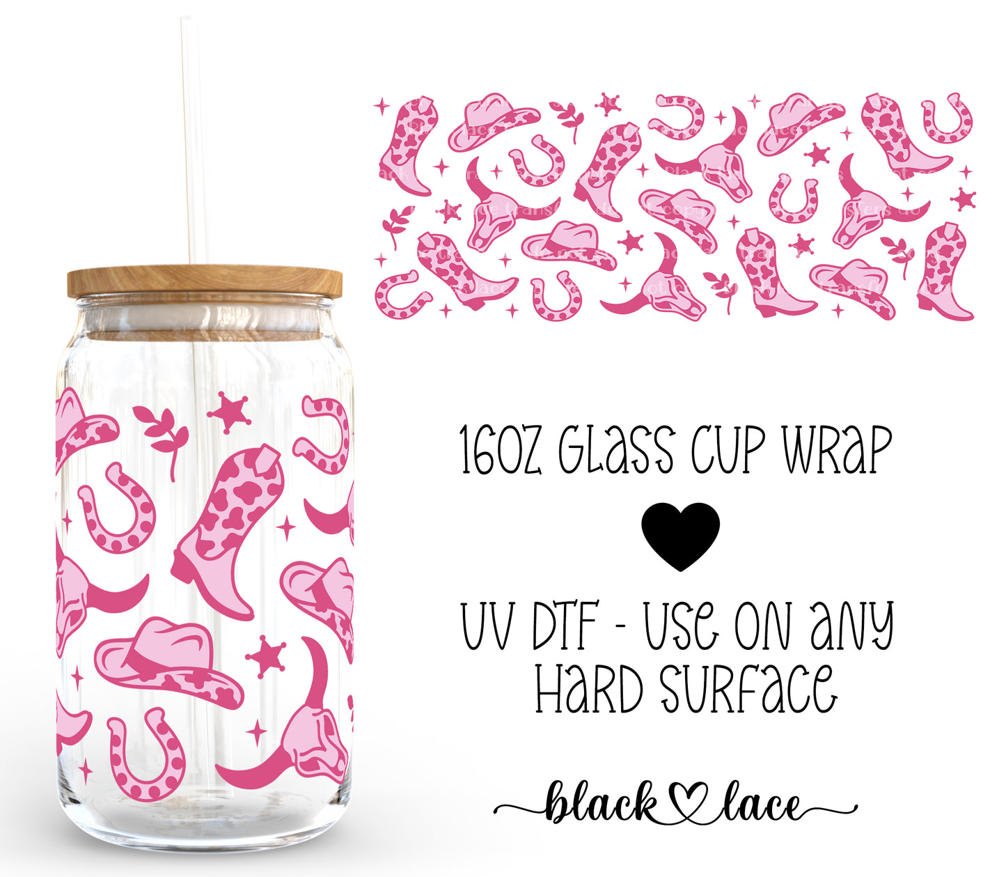 Cowgirl Pink ~16oz cup wrap