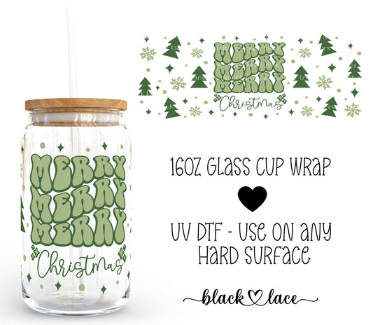 Merry Merry Christmas Green ~16oz cup wrap