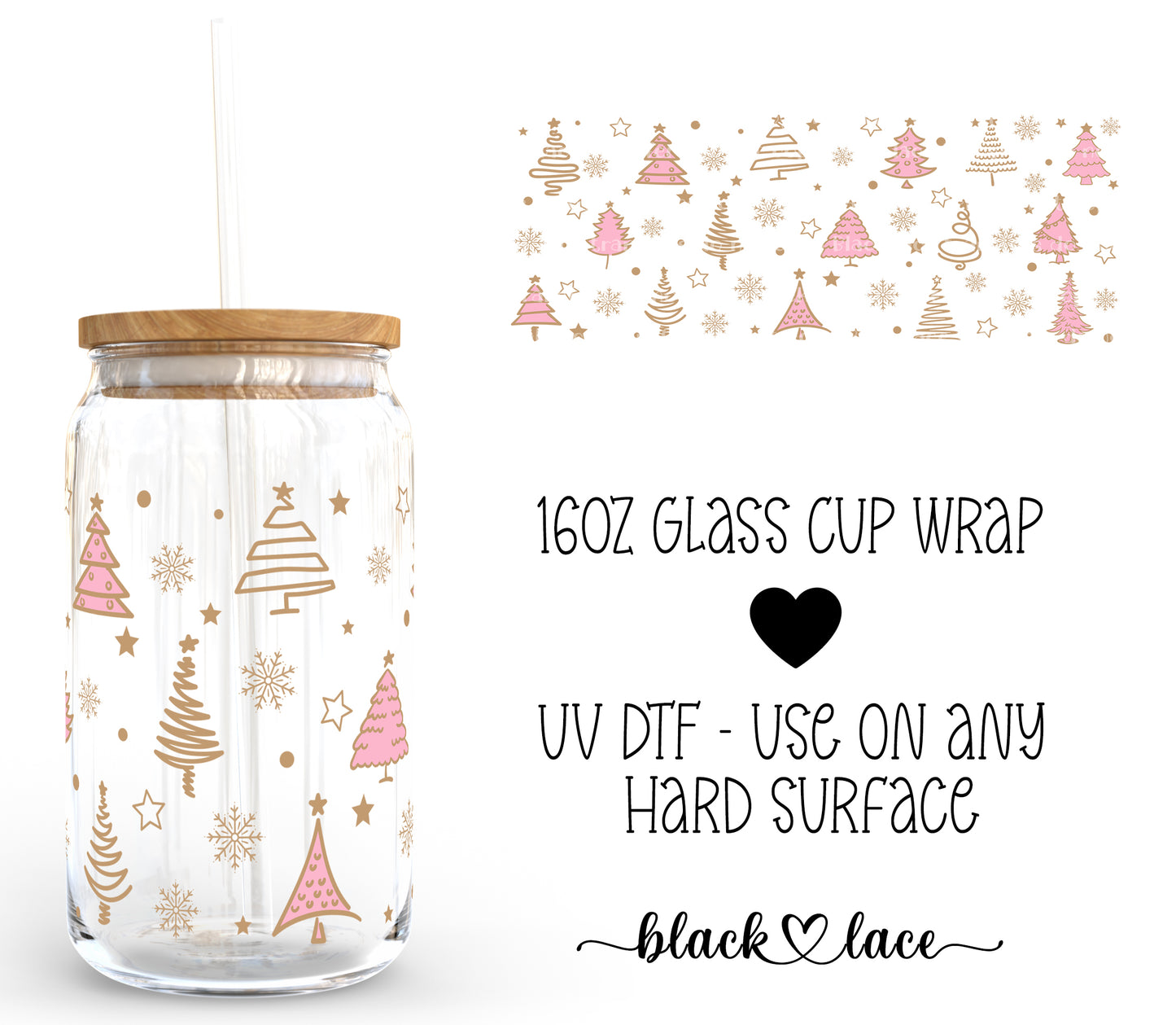 Pink and Gold Christmas Tree ~16oz cup wrap