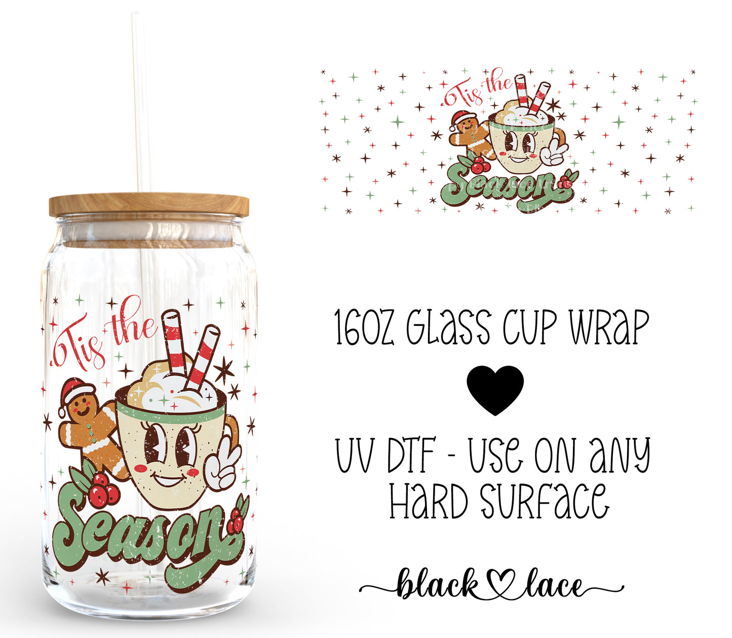 Tis the Season Retro ~16oz cup wrap