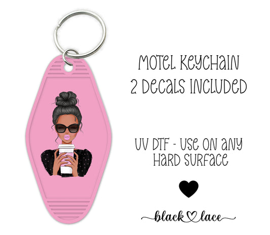 Coffee & Messy Bun Black Hair ~ Motel Keychains (2)