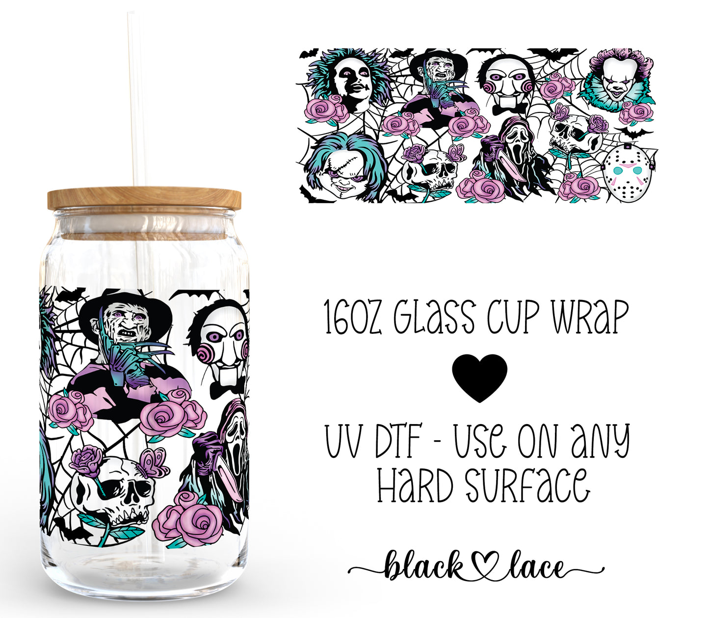 Horror Movie Faces ~16oz cup wrap