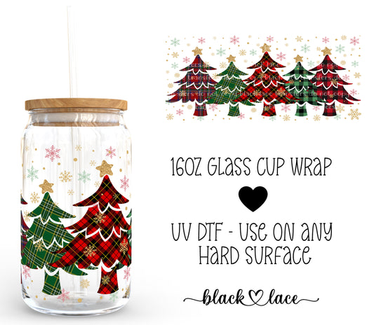 Christmas Trees Plaid/Green ~16oz cup wrap