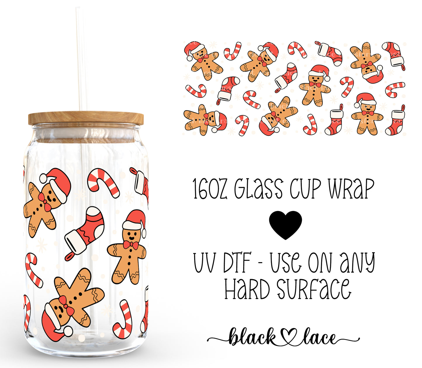 Gingerbread man and stockings ~16oz cup wrap