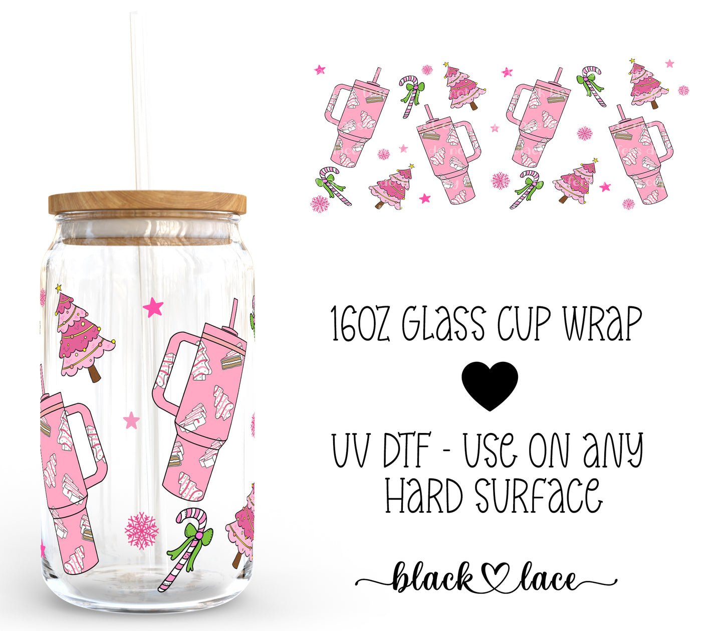 Christmas Pink Tumblers ~16oz cup wrap