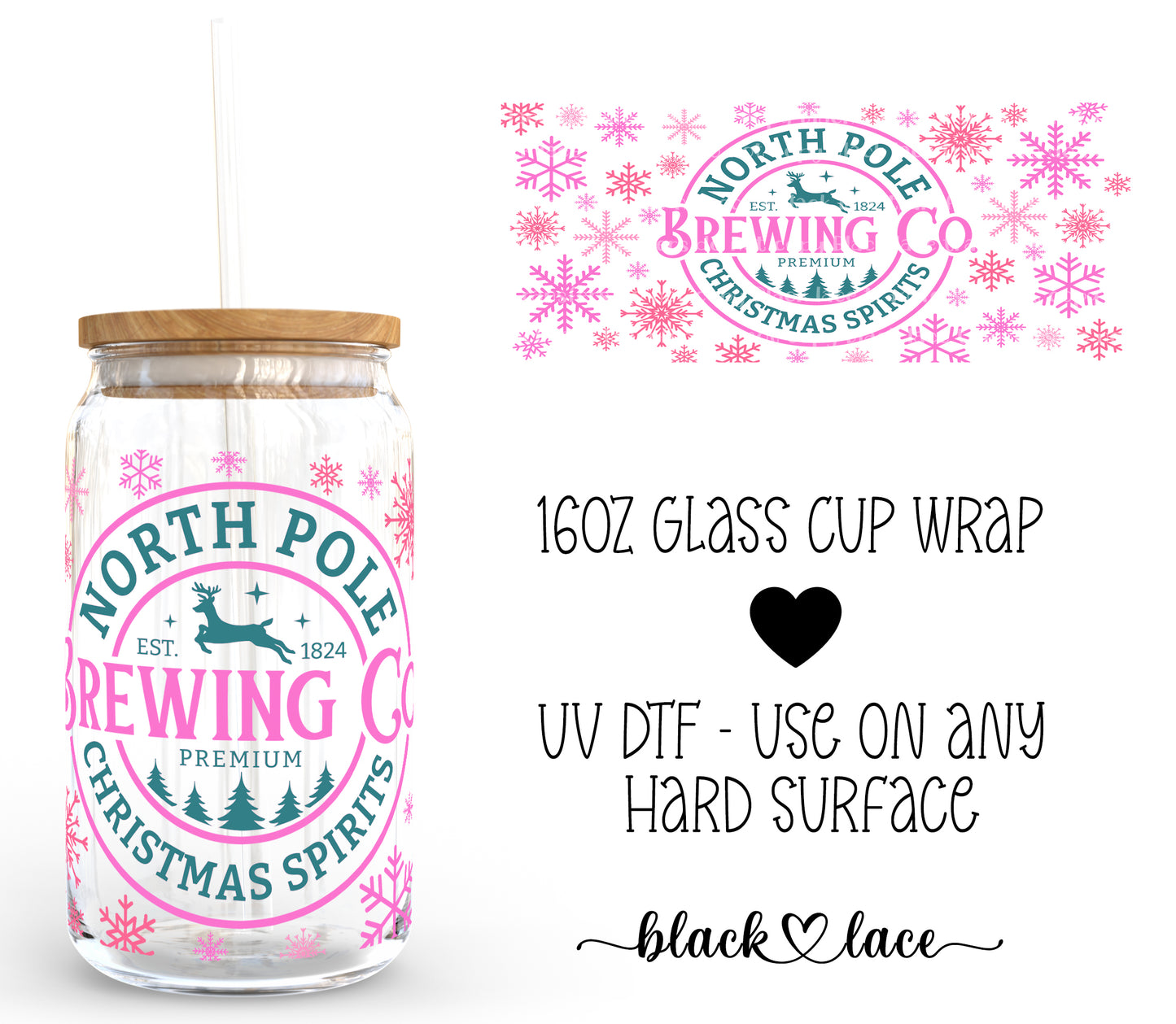 North Pole Brewing Co. Pink ~16oz cup wrap