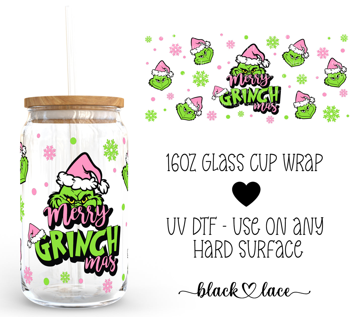 Merry Grinchmas Pink ~16oz cup wrap