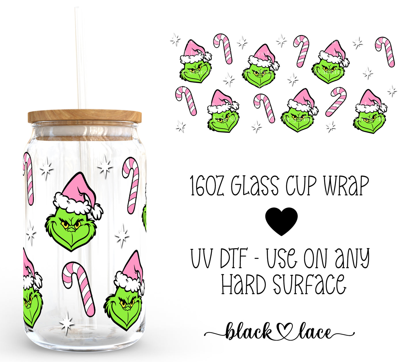 Grinch Candy Canes Pink ~16oz cup wrap