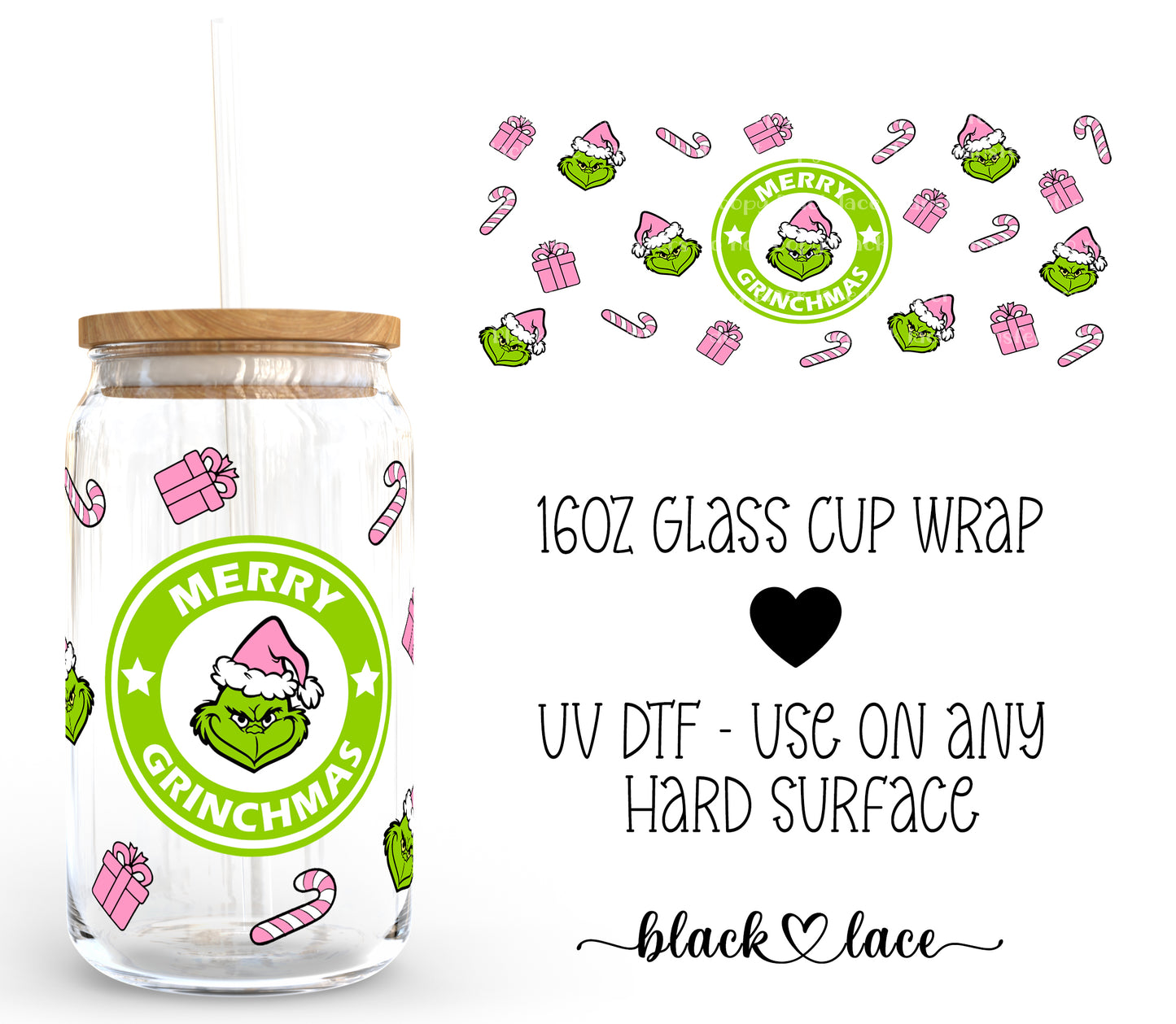 Merry Grinchmas Circle Pink ~16oz cup wrap