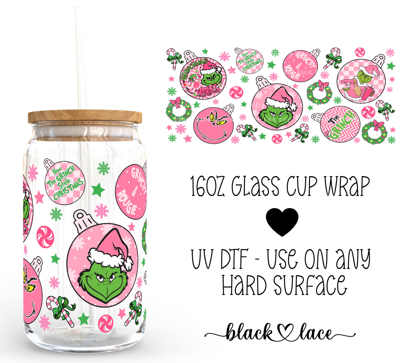 Grinch Decorations Pink ~16oz cup wrap