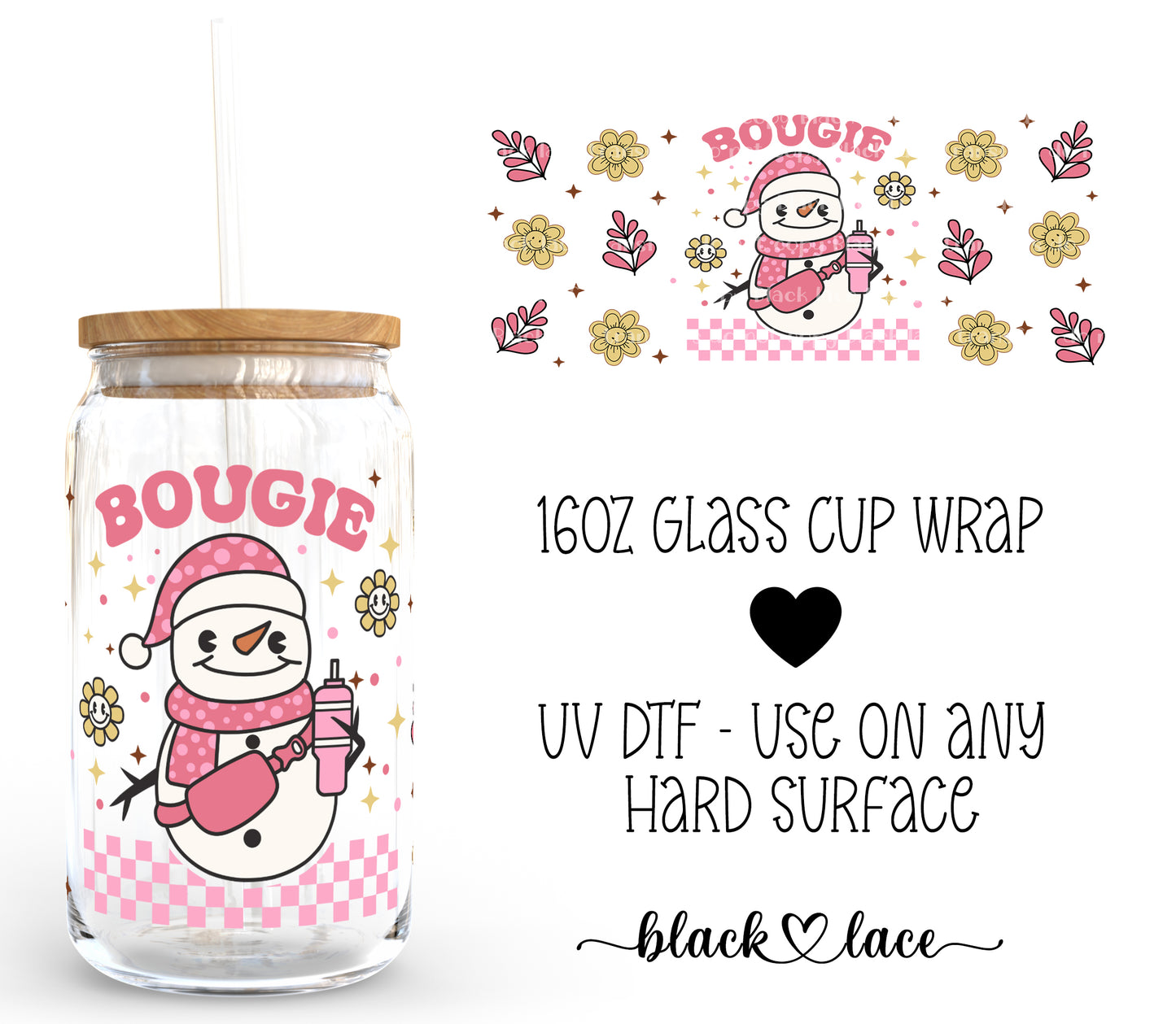 Bougie Snowman ~16oz cup wrap