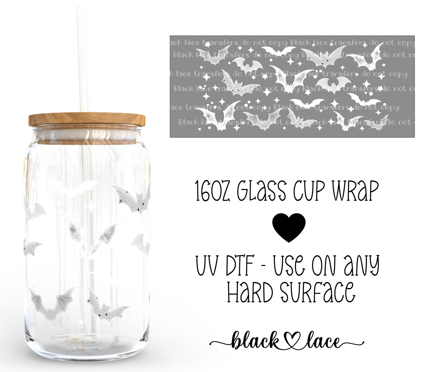 Bats White ~16oz cup wrap