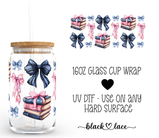 Blue Bows & Books ~ 16oz cup wrap