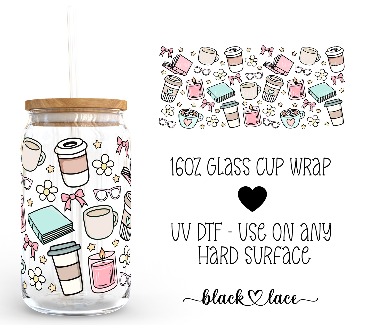 Books & Coffee Girly ~ 16oz cup wrap