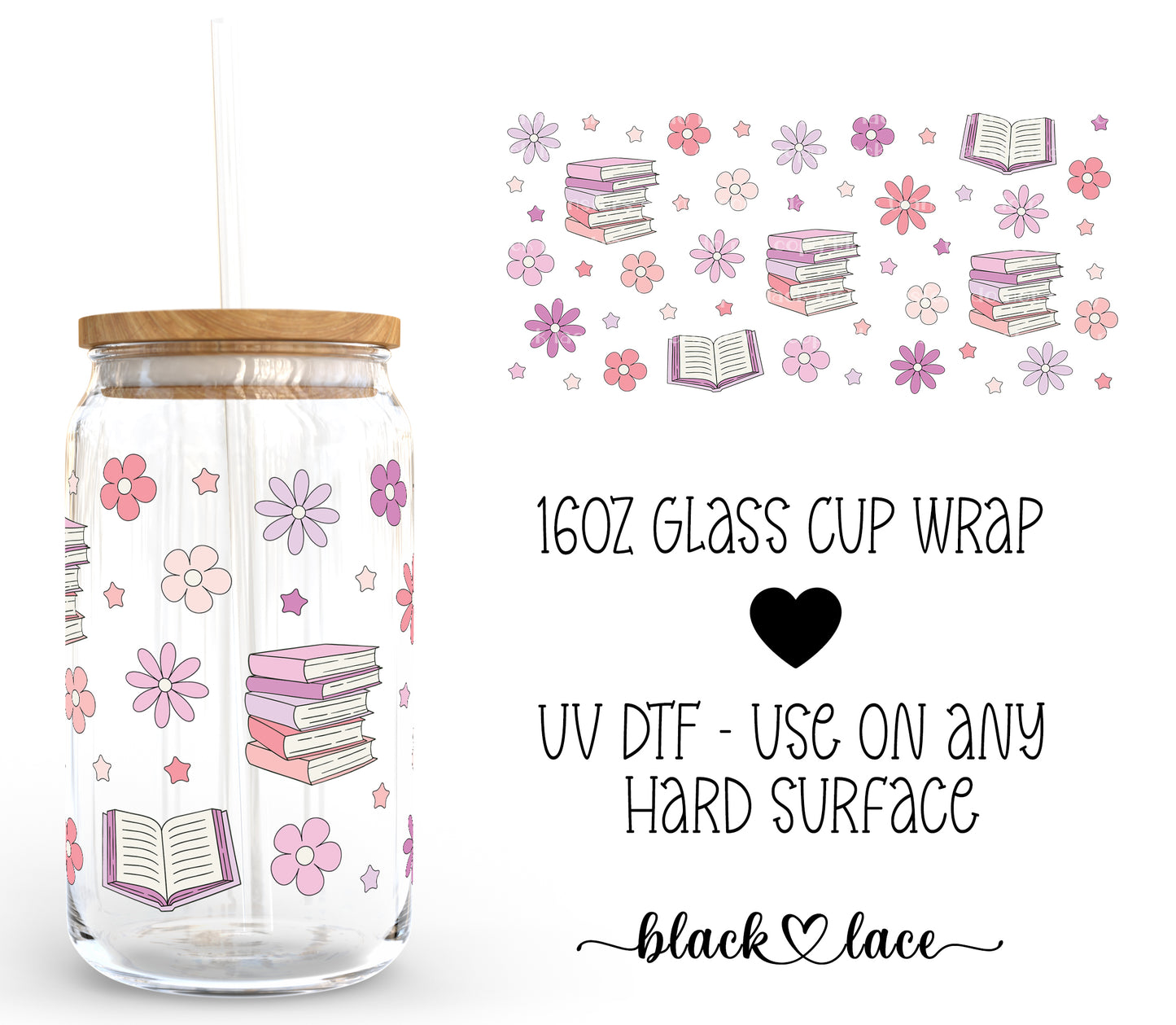 Books and Flowers ~ 16oz cup wrap