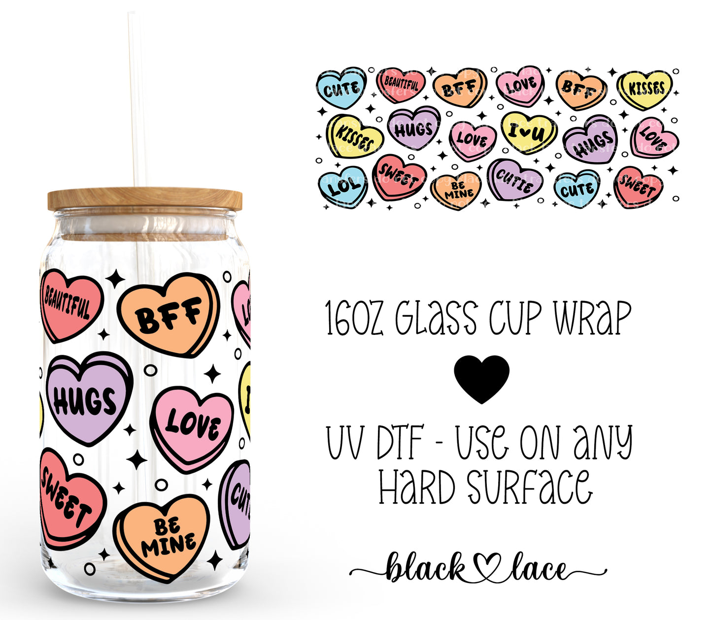 Candy Hearts ~16oz cup wrap