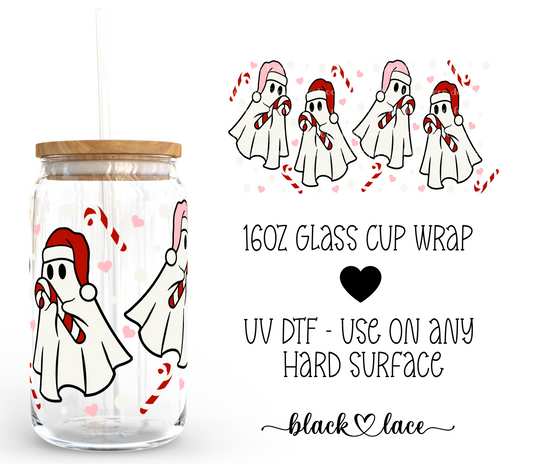 Candy Cane Ghostie ~ 16oz cup wrap