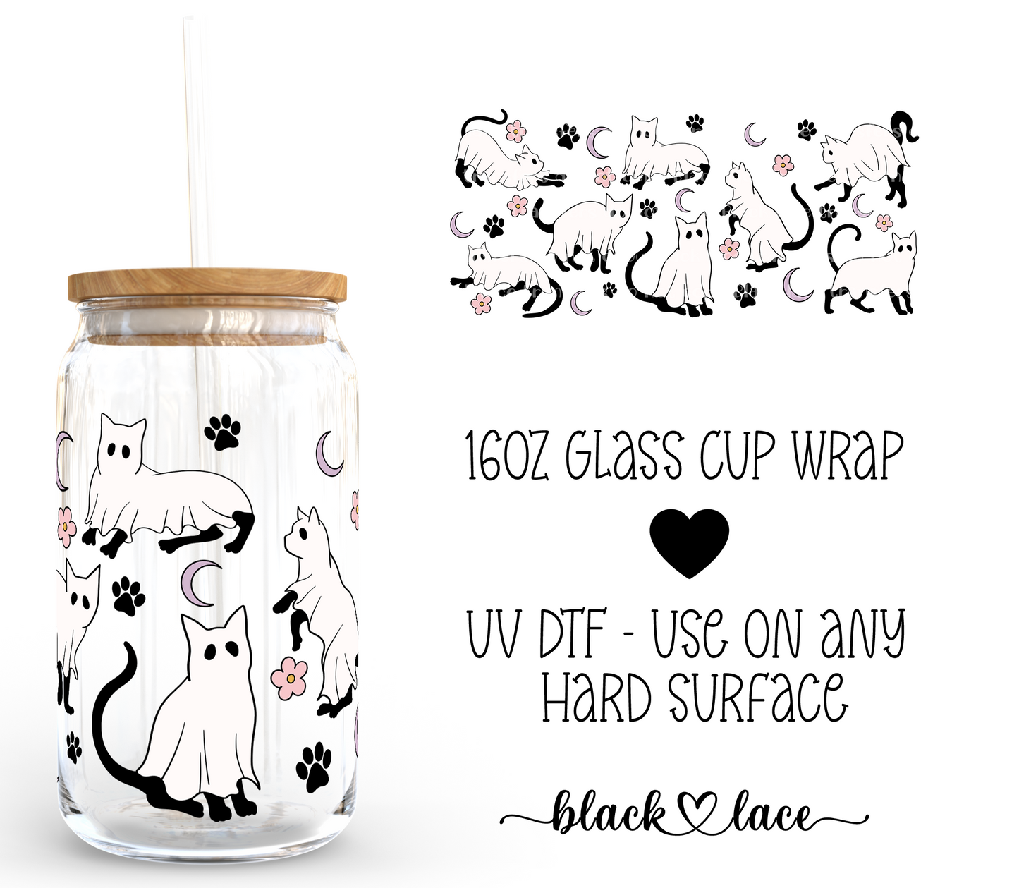 Cat Ghosty ~ 16oz cup wrap