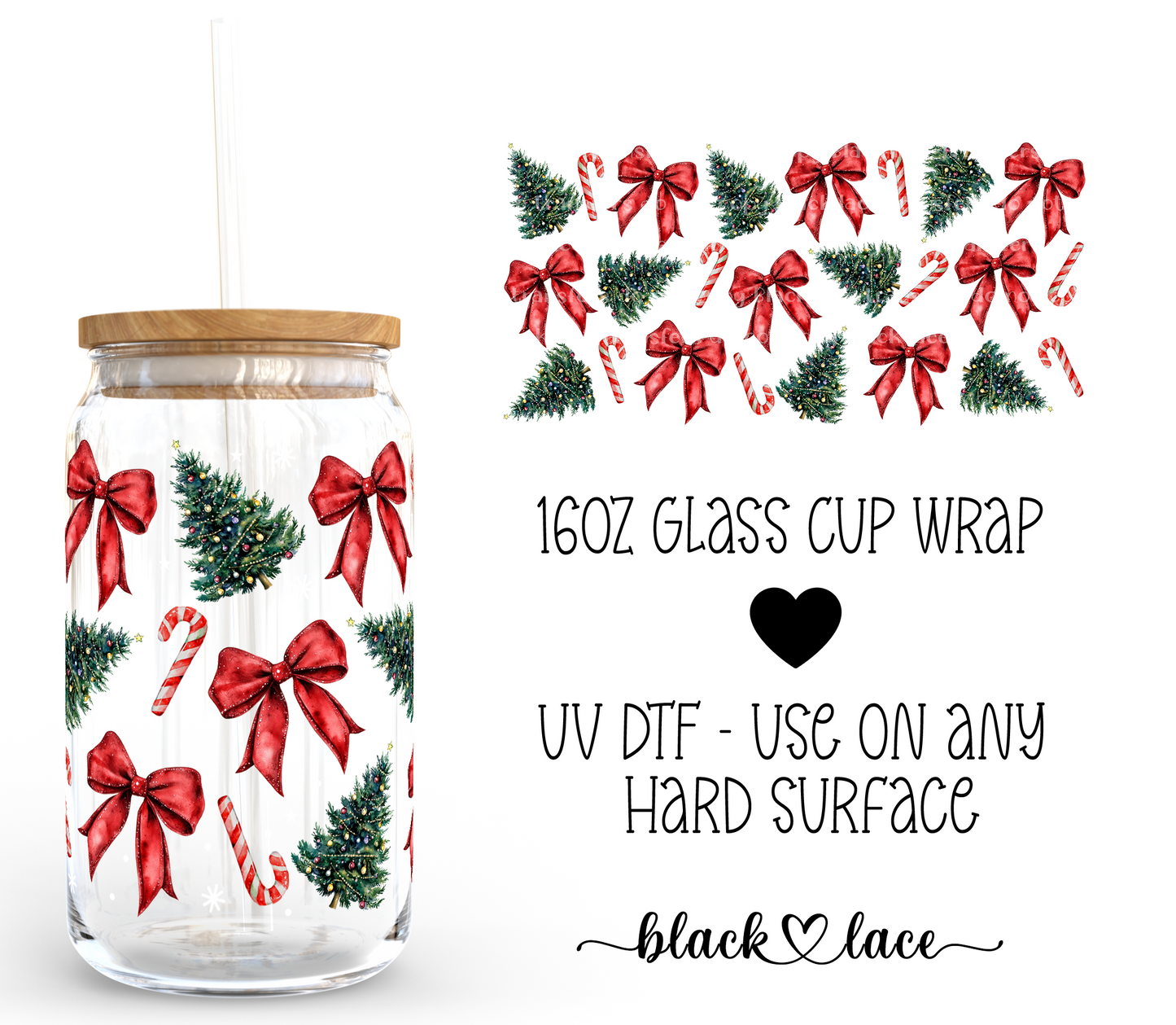 Christmas Bows Red ~ 16oz cup wrap