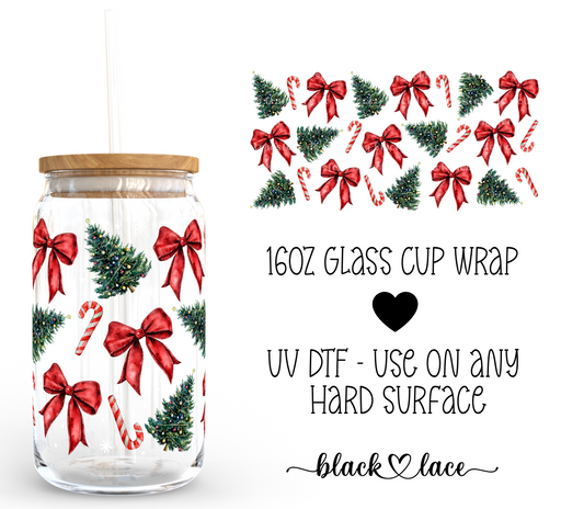 Christmas Bows Red ~ 16oz cup wrap