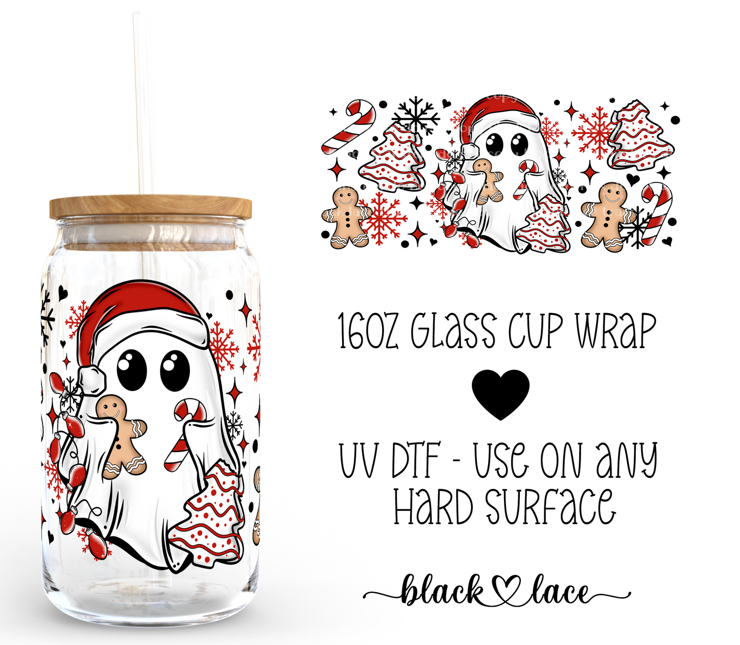 Christmas Ghostie ~ 16oz cup wrap