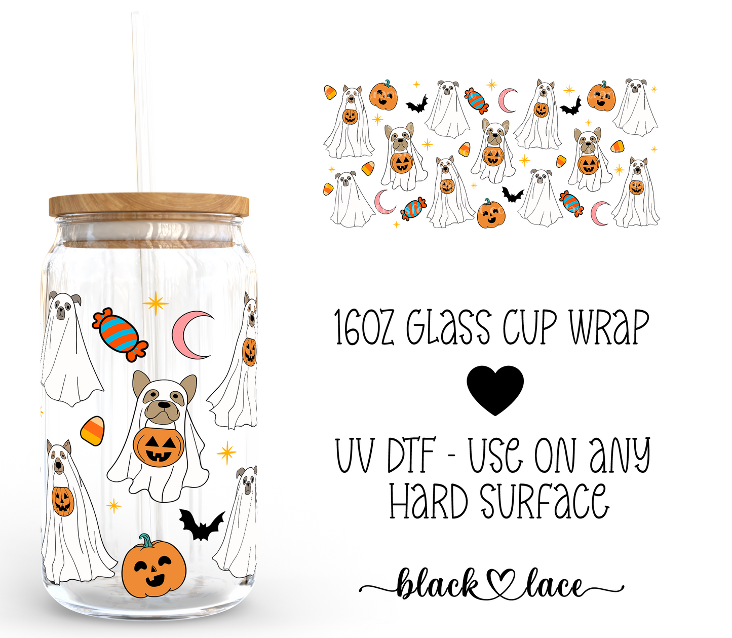 Dog Ghostie ~ 16oz cup wrap