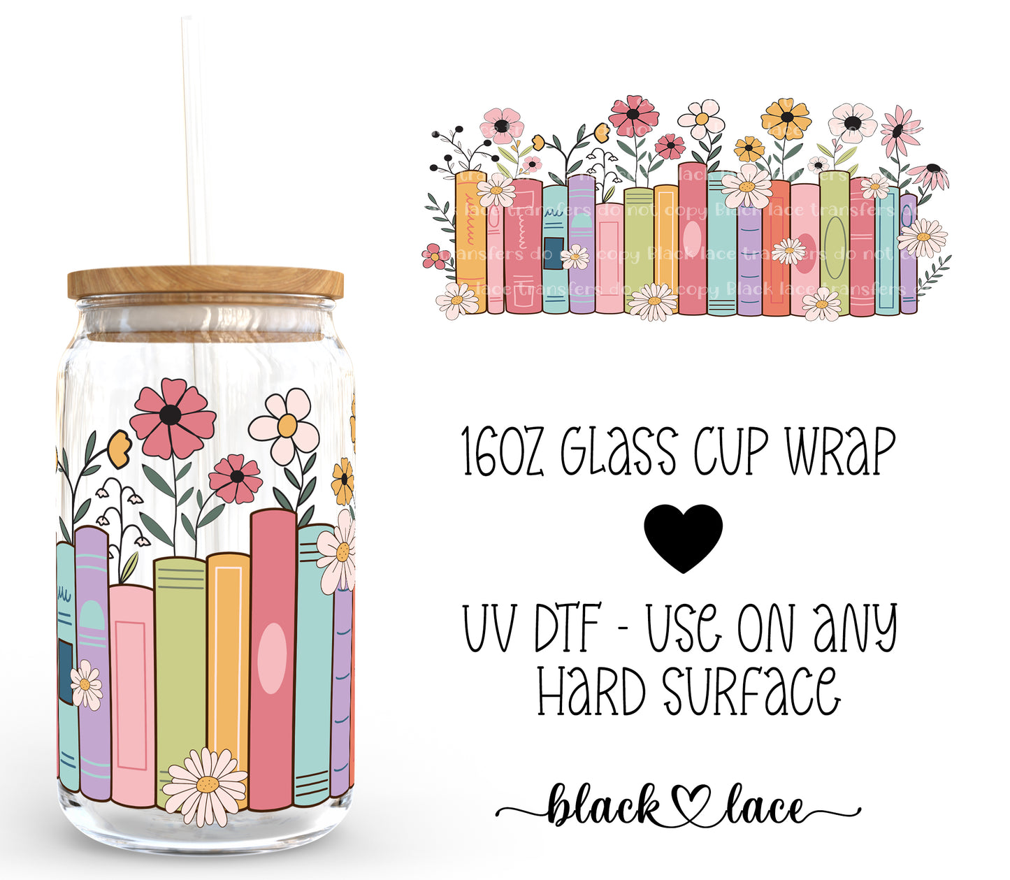 Floral Books ~ 16oz cup wrap