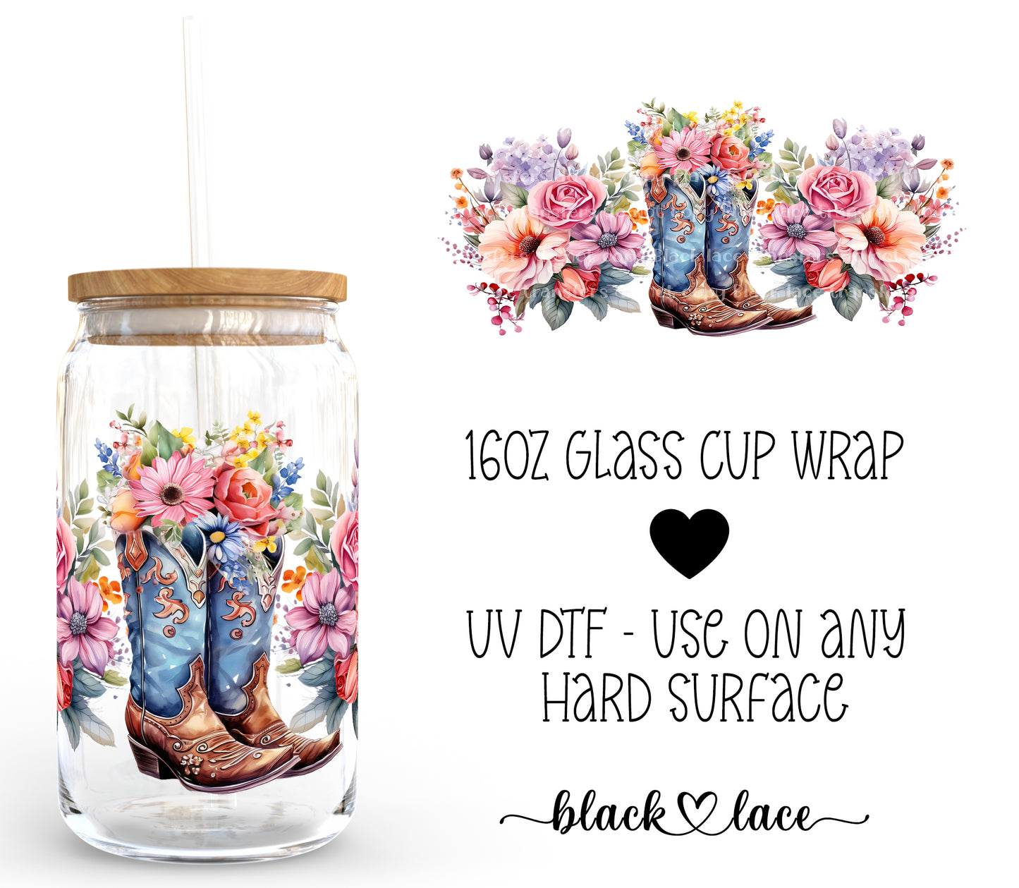 Floral Boots ~ 16oz cup wrap