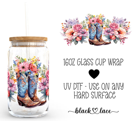 Floral Boots ~ 16oz cup wrap