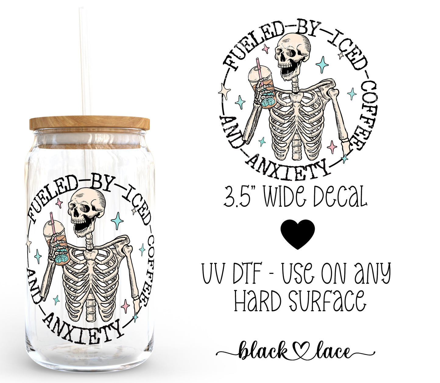 Fueled by iced coffee skull ~ Decal