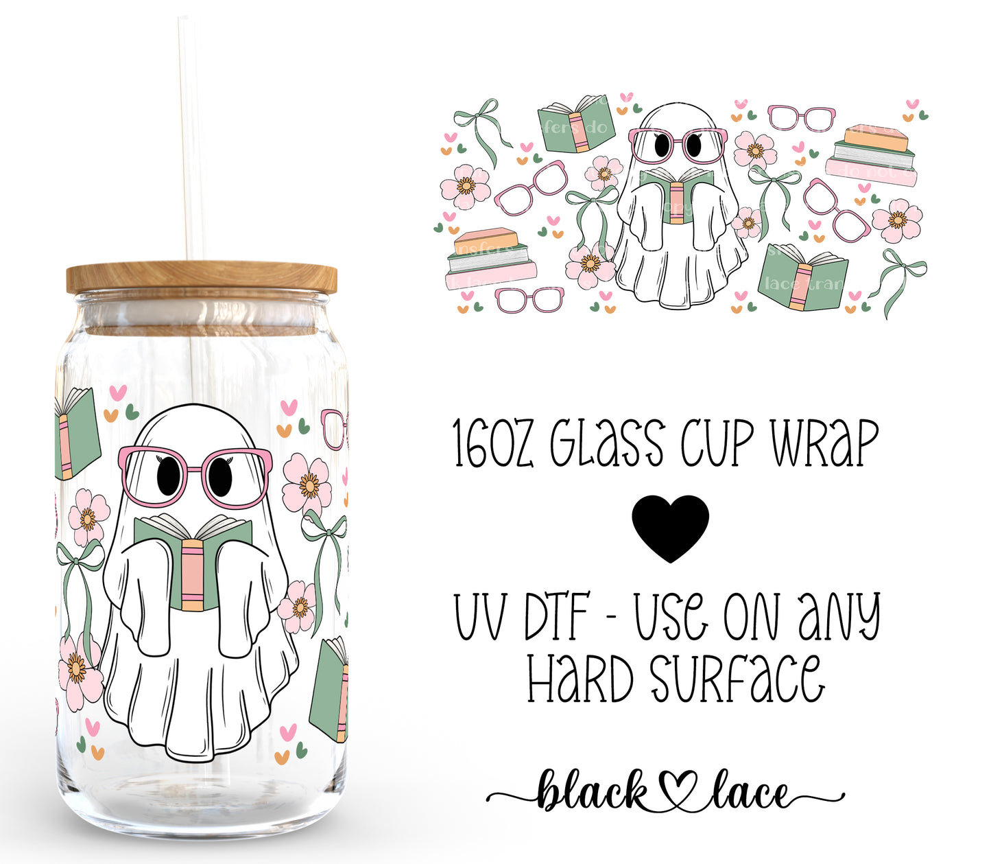 Ghostie Books ~ 16oz cup wrap