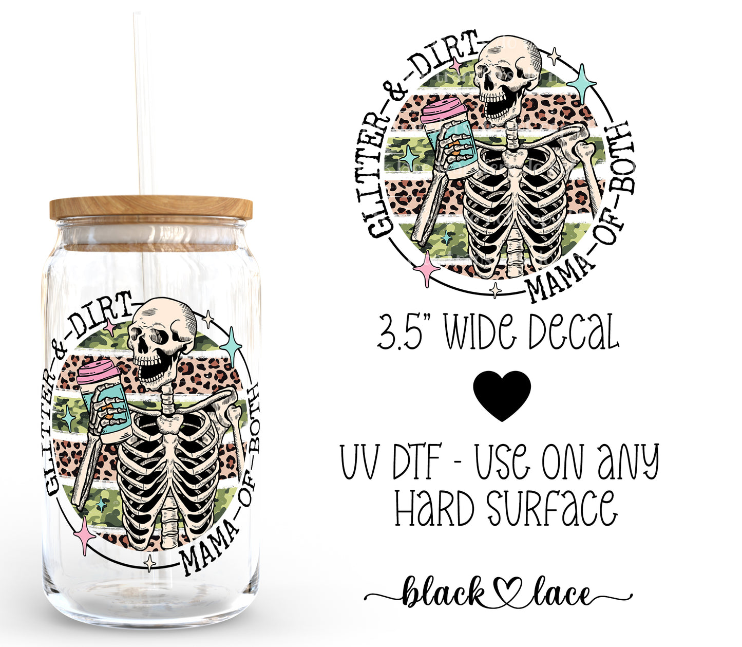 Glitter and Dirt Skull ~ Decal