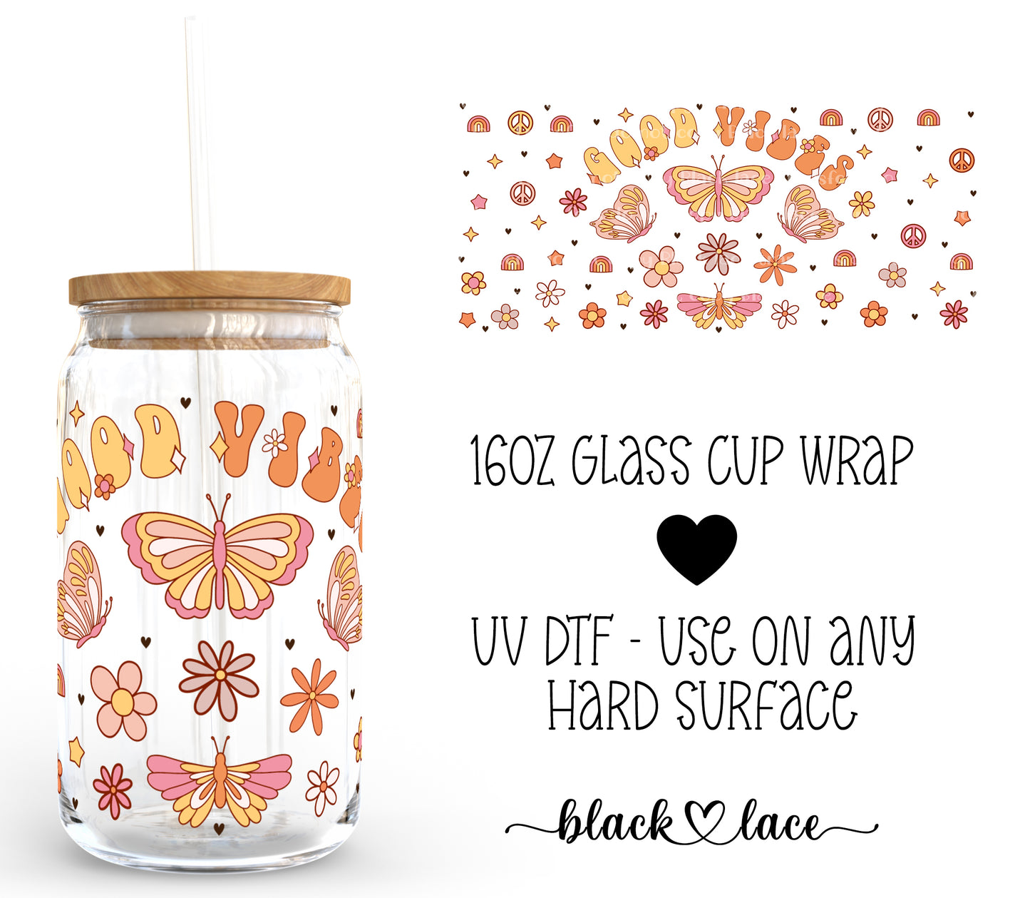 Groovy Vibes Retro ~16oz cup wrap