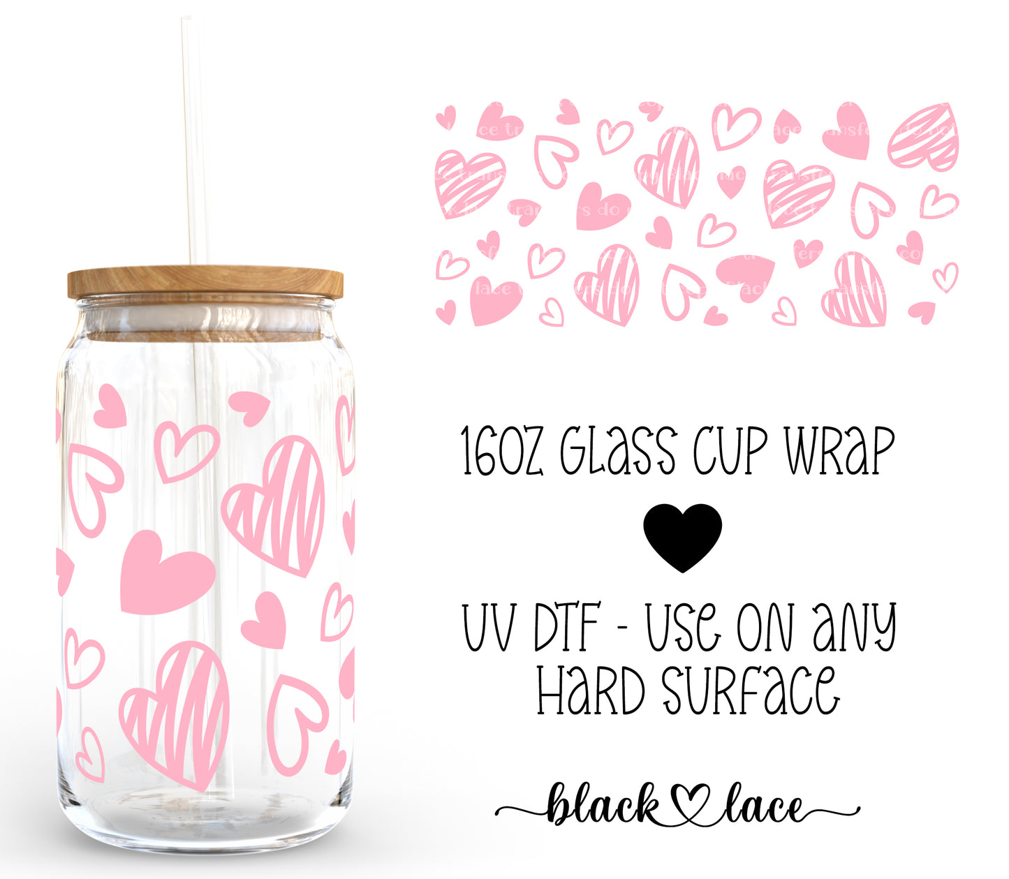 Heart Doodles ~16oz cup wrap