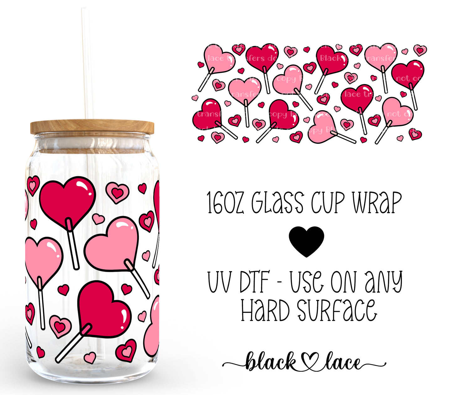 Heart Lollipops ~16oz cup wrap