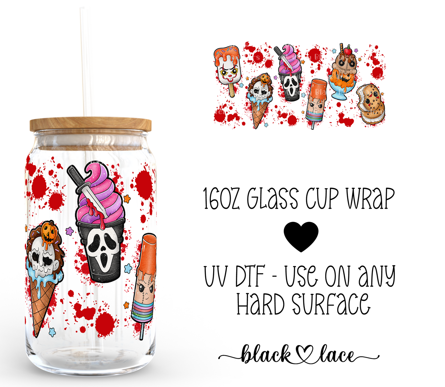 Horror Ice Cream ~ 16oz cup wrap