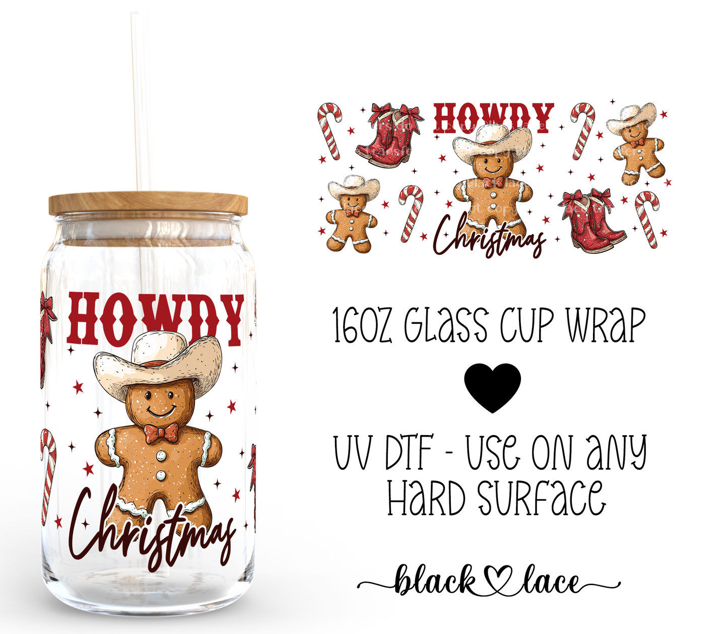 Howdy Christmas Gingerbread ~ 16oz cup wrap