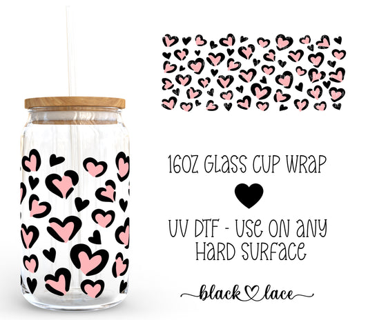 Leopard pink hearts ~ 16oz cup wrap