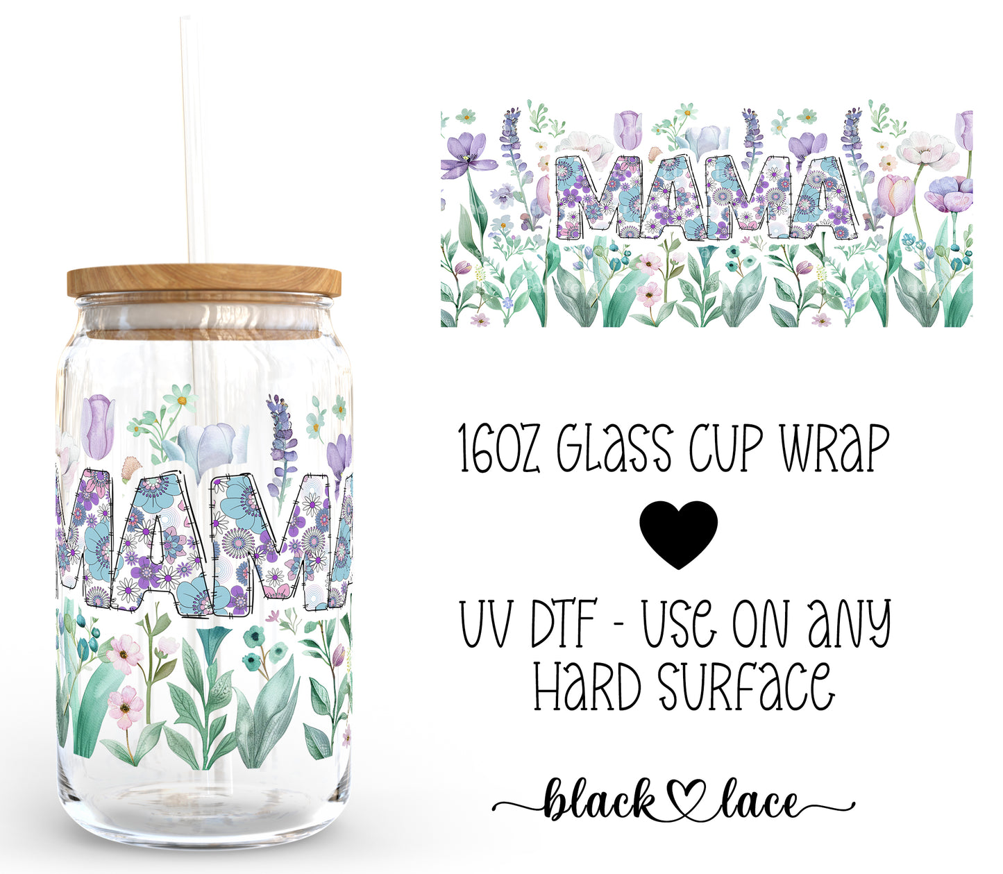 MAMA purple florals ~ 16oz cup wrap