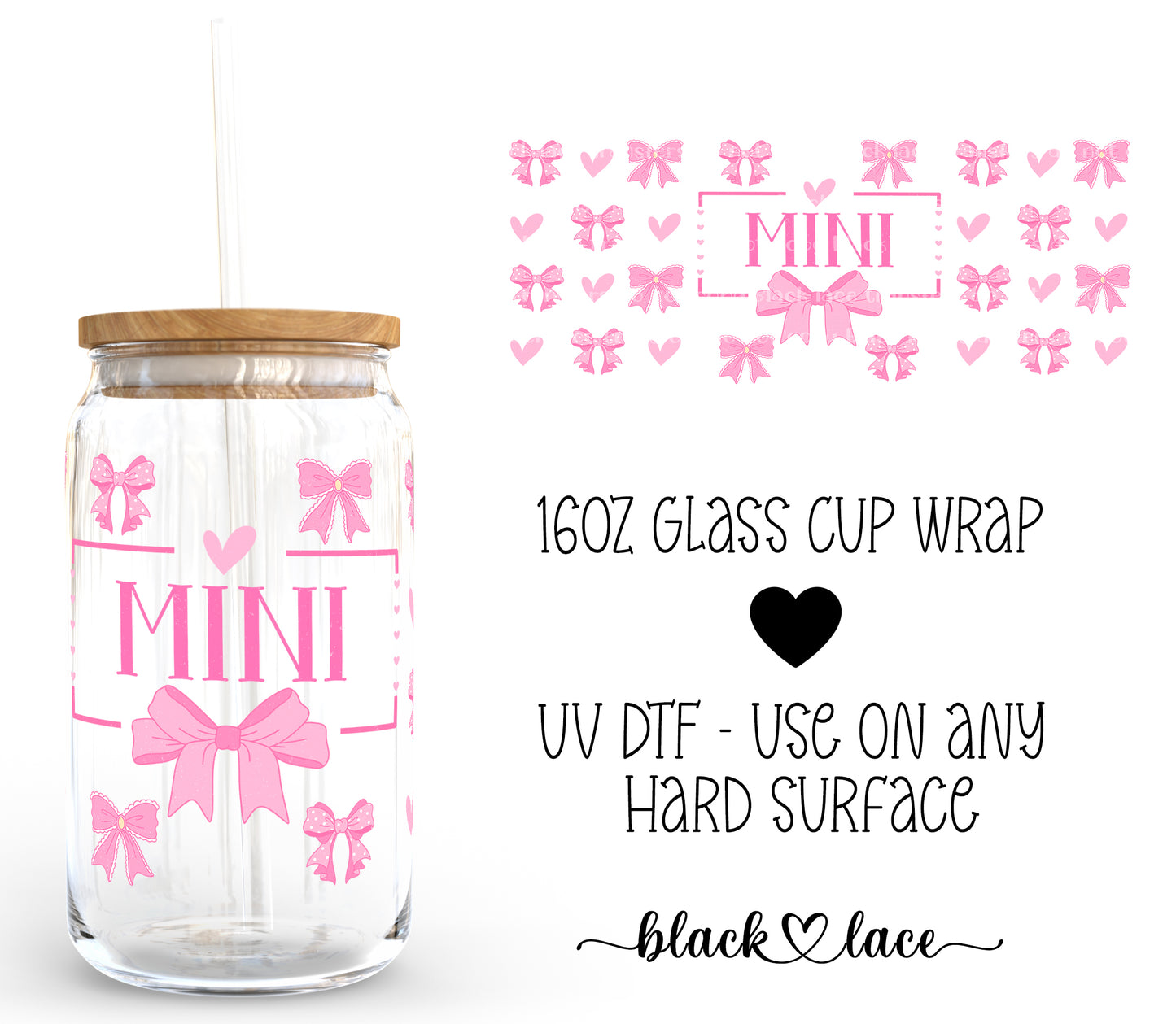 Mini Pink Bows ~ 16oz cup wrap