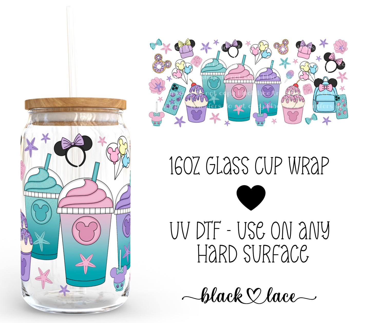 Mouse Mermaid Snacks ~ 16oz cup wrap