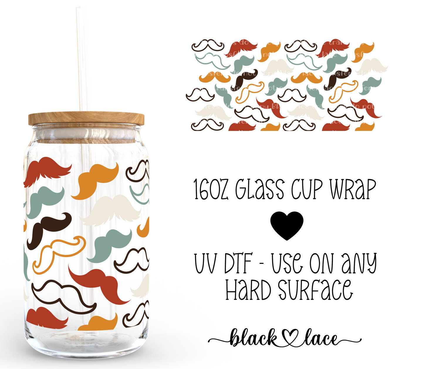 Moustache ~ 16oz cup wrap