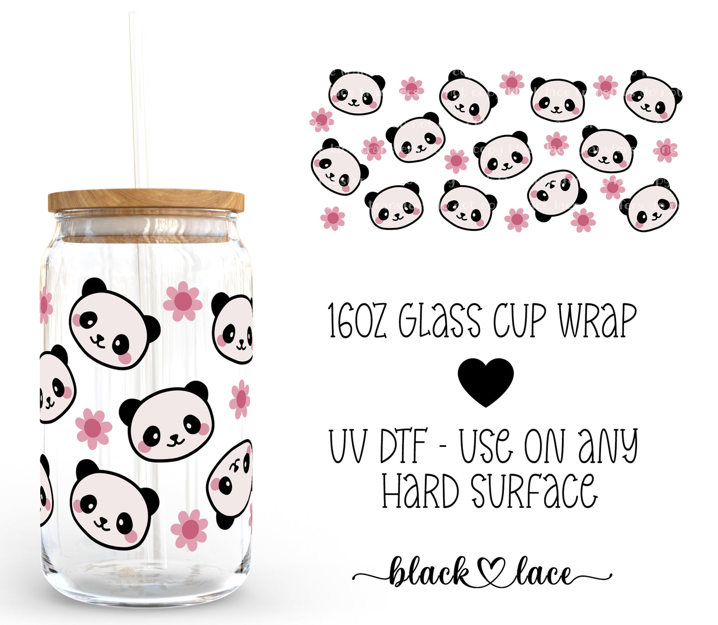 Panda Bear ~ 16oz cup wrap