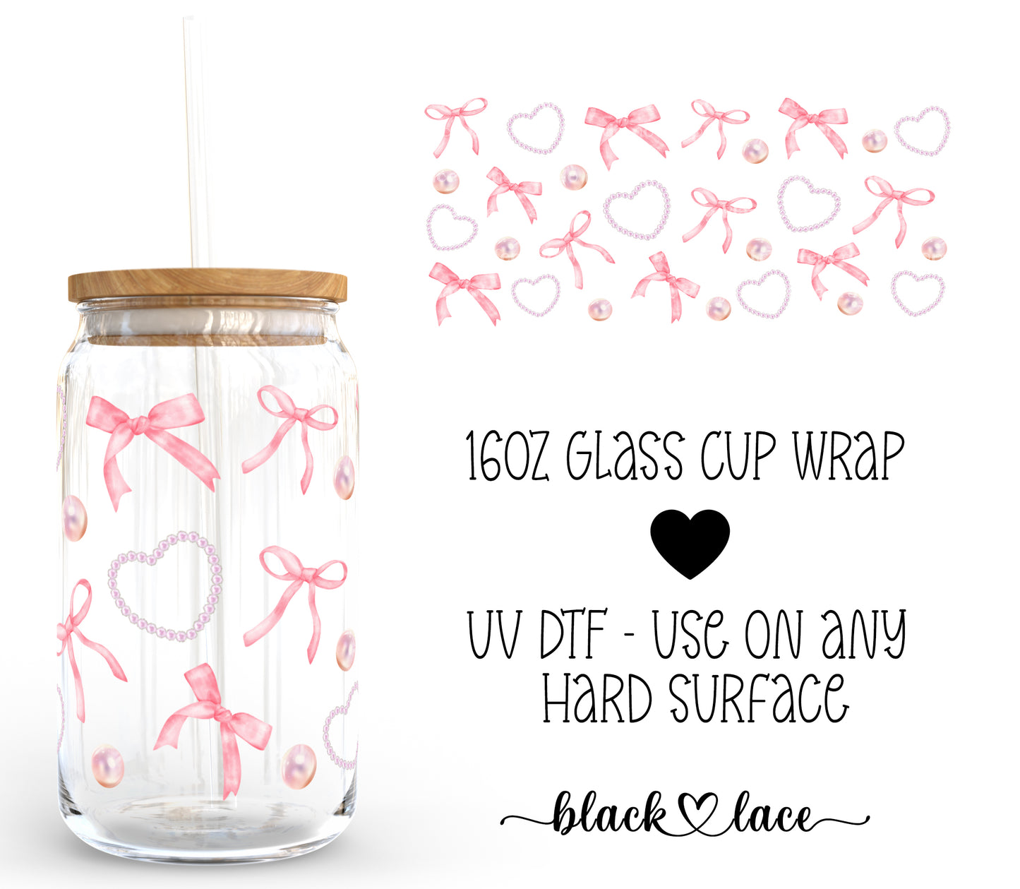 Pearls and Bows ~ 16oz cup wrap