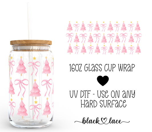 Pink Bows and Trees ~ 16oz cup wrap